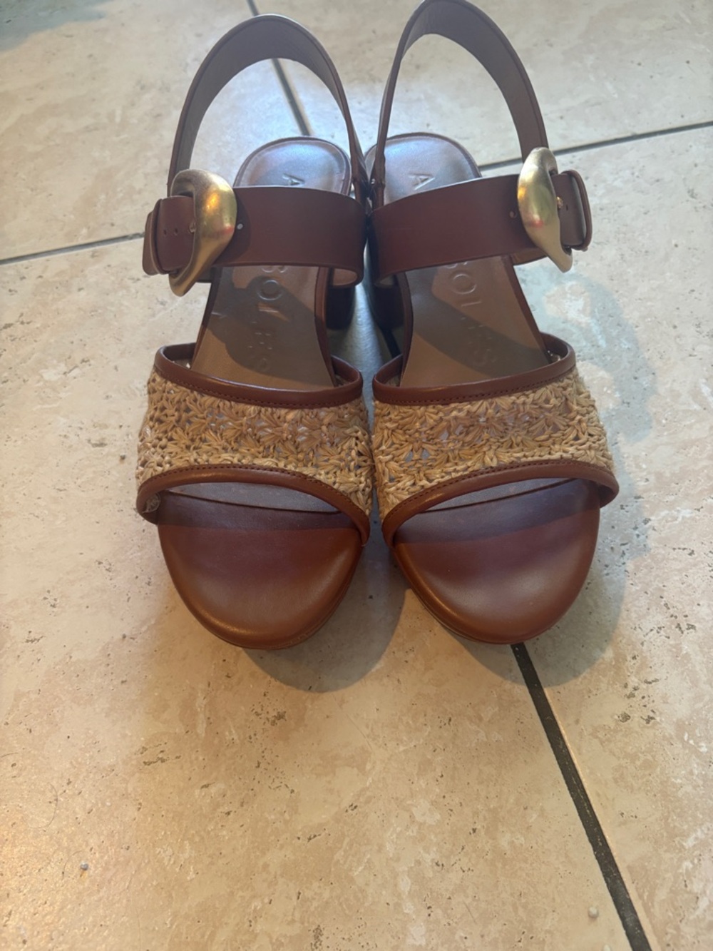 AEROSOLES Brown Woven Front Strap Sandals with Buckle